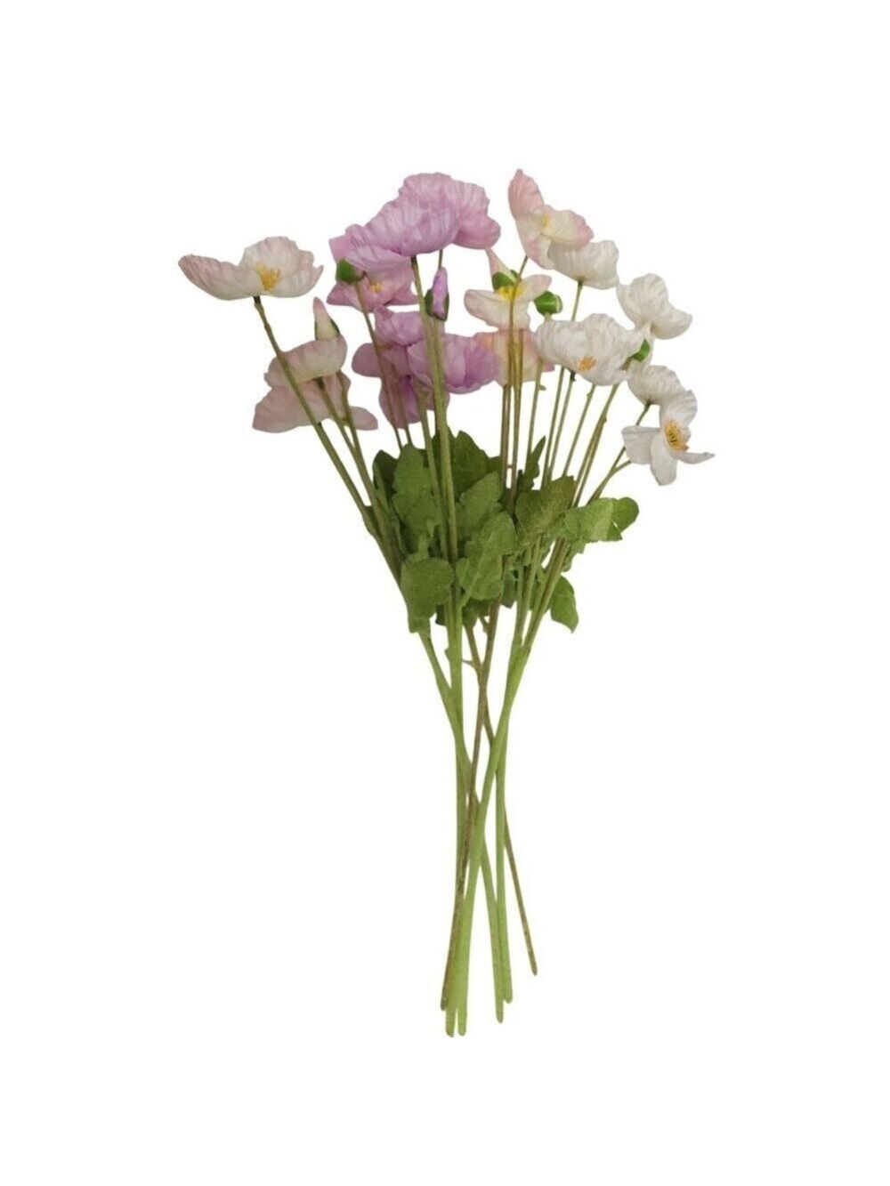 Artificial Silk Poppy Flowers Lavender White Pink Faux Wildflower Bouquet 6 Stem